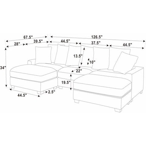 5 - Piece Corduroy Sectional Sofa – U - Shaped Living Room Furniture Set | Dark Gray & Light Gray - with DARK GRAY BT2528SM | Sold by Uncle Wiener's Wholesale