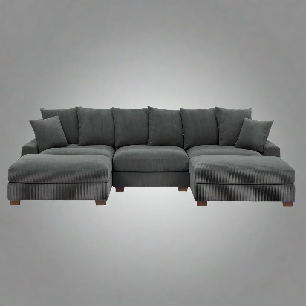 5 - Piece Corduroy Sectional Sofa – U - Shaped Living Room Furniture Set | Dark Gray & Light Gray - with DARK GRAY BT2528SM | Sold by Uncle Wiener's Wholesale