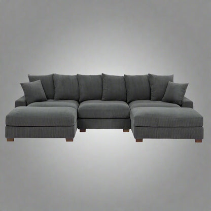 5 - Piece Corduroy Sectional Sofa – U - Shaped Living Room Furniture Set | Dark Gray & Light Gray - with DARK GRAY BT2528SM | Sold by Uncle Wiener's Wholesale