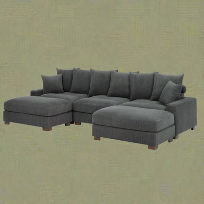 5 - Piece Corduroy Sectional Sofa – U - Shaped Living Room Furniture Set | Dark Gray & Light Gray - with DARK GRAY BT2528SM | Sold by Uncle Wiener's Wholesale