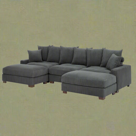 5 - Piece Corduroy Sectional Sofa – U - Shaped Living Room Furniture Set | Dark Gray & Light Gray - with DARK GRAY BT2528SM | Sold by Uncle Wiener's Wholesale