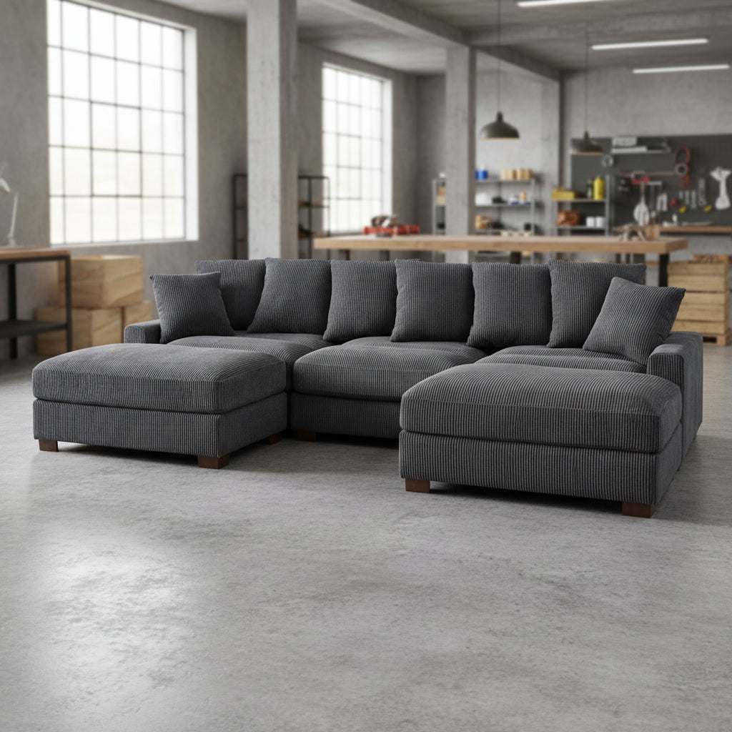 5 - Piece Corduroy Sectional Sofa – U - Shaped Living Room Furniture Set | Dark Gray & Light Gray - with DARK GRAY BT2528SM | Sold by Uncle Wiener's Wholesale