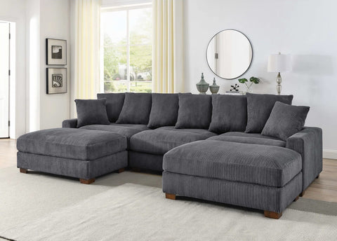 5 - Piece Corduroy Sectional Sofa – U - Shaped Living Room Furniture Set | Dark Gray & Light Gray - with DARK GRAY BT2528SM | Sold by Uncle Wiener's Wholesale