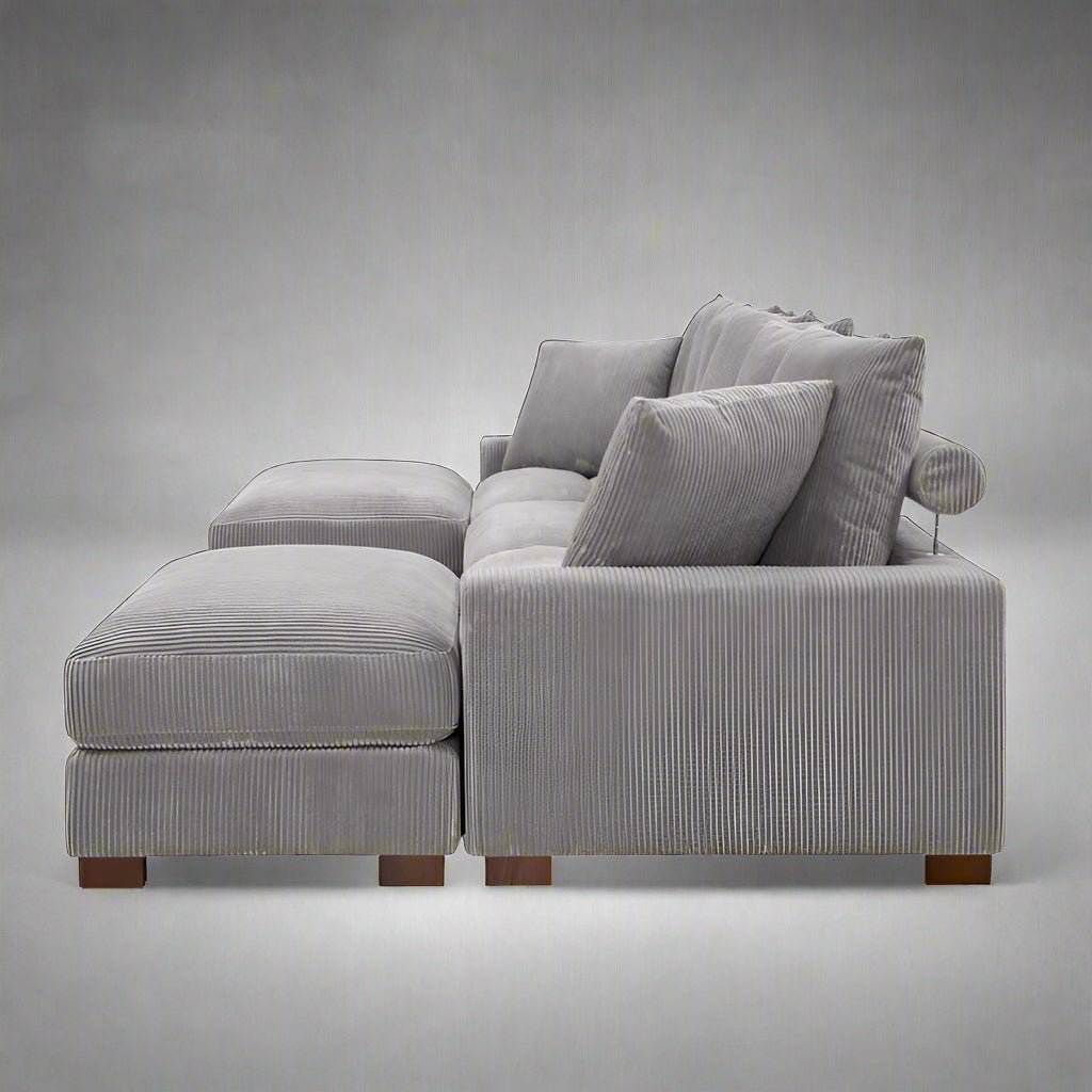 5 - Piece Corduroy Sectional Sofa – U - Shaped Living Room Furniture Set | Dark Gray & Light Gray - with DARK GRAY BT2528SM | Sold by Uncle Wiener's Wholesale