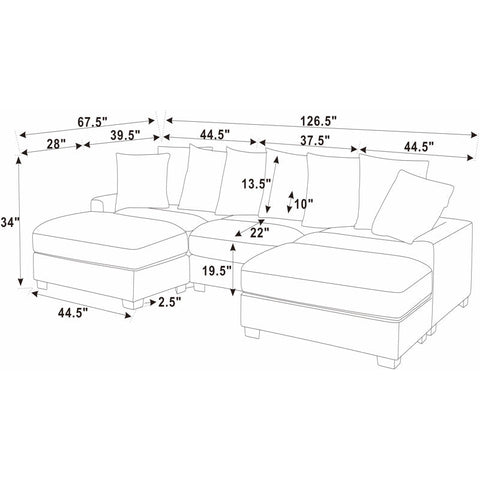 5 - Piece Corduroy Sectional Sofa – U - Shaped Living Room Furniture Set | Dark Gray & Light Gray - with DARK GRAY BT2528SM | Sold by Uncle Wiener's Wholesale
