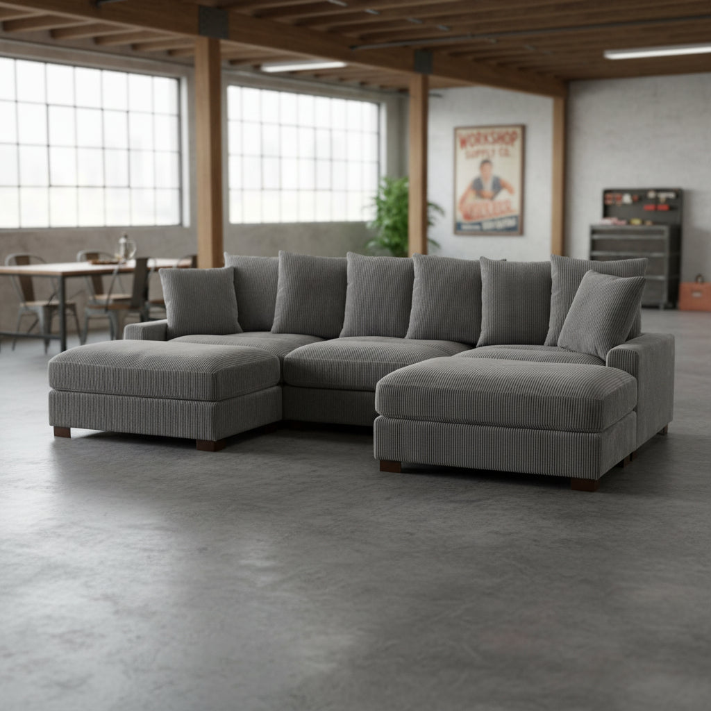 5 - Piece Corduroy Sectional Sofa – U - Shaped Living Room Furniture Set | Dark Gray & Light Gray - with LIGHT GRAY BT2528LG | Sold by Uncle Wiener's Wholesale
