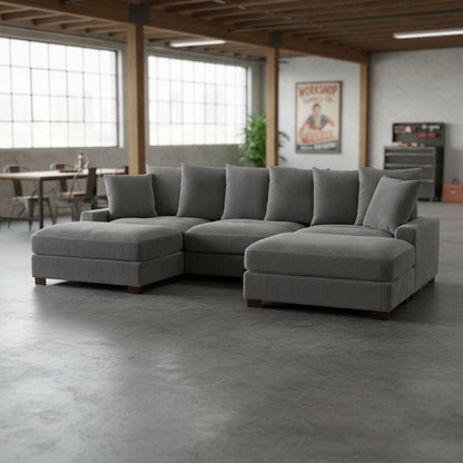 5 - Piece Corduroy Sectional Sofa – U - Shaped Living Room Furniture Set | Dark Gray & Light Gray - with LIGHT GRAY BT2528LG | Sold by Uncle Wiener's Wholesale