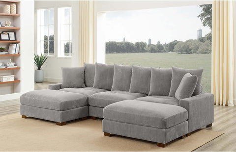 5 - Piece Corduroy Sectional Sofa – U - Shaped Living Room Furniture Set | Dark Gray & Light Gray - with LIGHT GRAY BT2528LG | Sold by Uncle Wiener's Wholesale