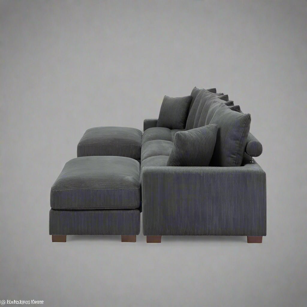 5 - Piece Corduroy Sectional Sofa – U - Shaped Living Room Furniture Set | Dark Gray & Light Gray - with DARK GRAY BT2528SM | Sold by Uncle Wiener's Wholesale