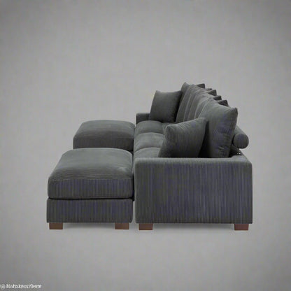 5 - Piece Corduroy Sectional Sofa – U - Shaped Living Room Furniture Set | Dark Gray & Light Gray - with DARK GRAY BT2528SM | Sold by Uncle Wiener's Wholesale