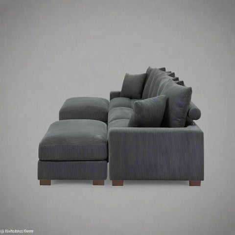 5 - Piece Corduroy Sectional Sofa – U - Shaped Living Room Furniture Set | Dark Gray & Light Gray - with DARK GRAY BT2528SM | Sold by Uncle Wiener's Wholesale