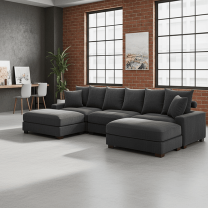 5 - Piece Corduroy Sectional Sofa – U - Shaped Living Room Furniture Set | Dark Gray & Light Gray - Furniture with DARK GRAY BT2528SM | Sold by Uncle Wiener's Wholesale