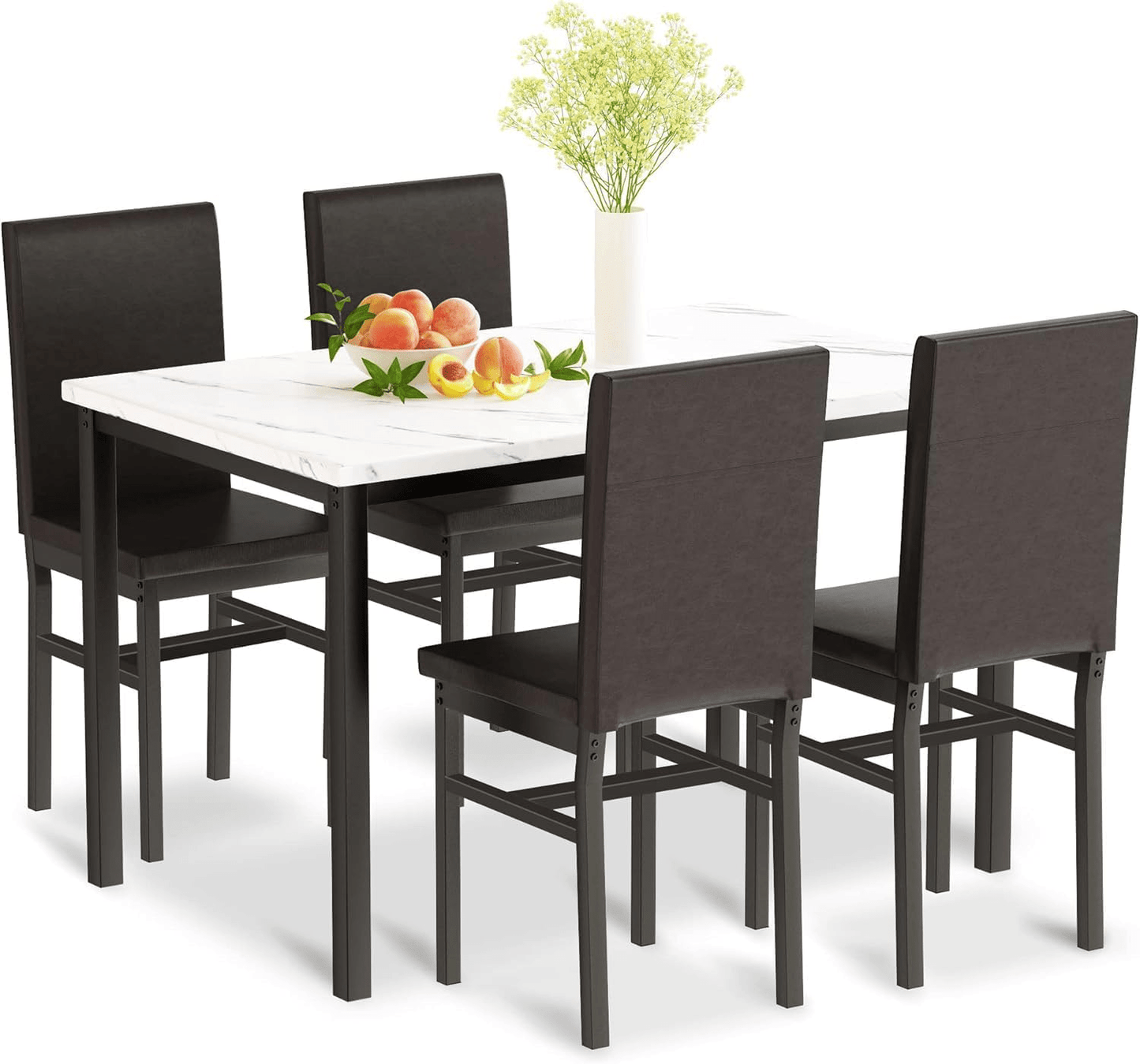 5 - Piece Dining Table Set with Faux Marble Top and PU Leather Chairs – Space - Saving Kitchen Table for 4 – MH24619 - with | Sold by Uncle Wiener's Wholesale
