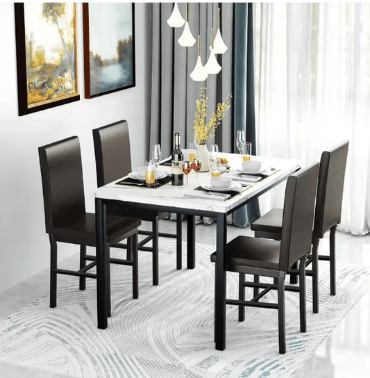 5 - Piece Dining Table Set with Faux Marble Top and PU Leather Chairs – Space - Saving Kitchen Table for 4 – MH24619 - with | Sold by Uncle Wiener's Wholesale