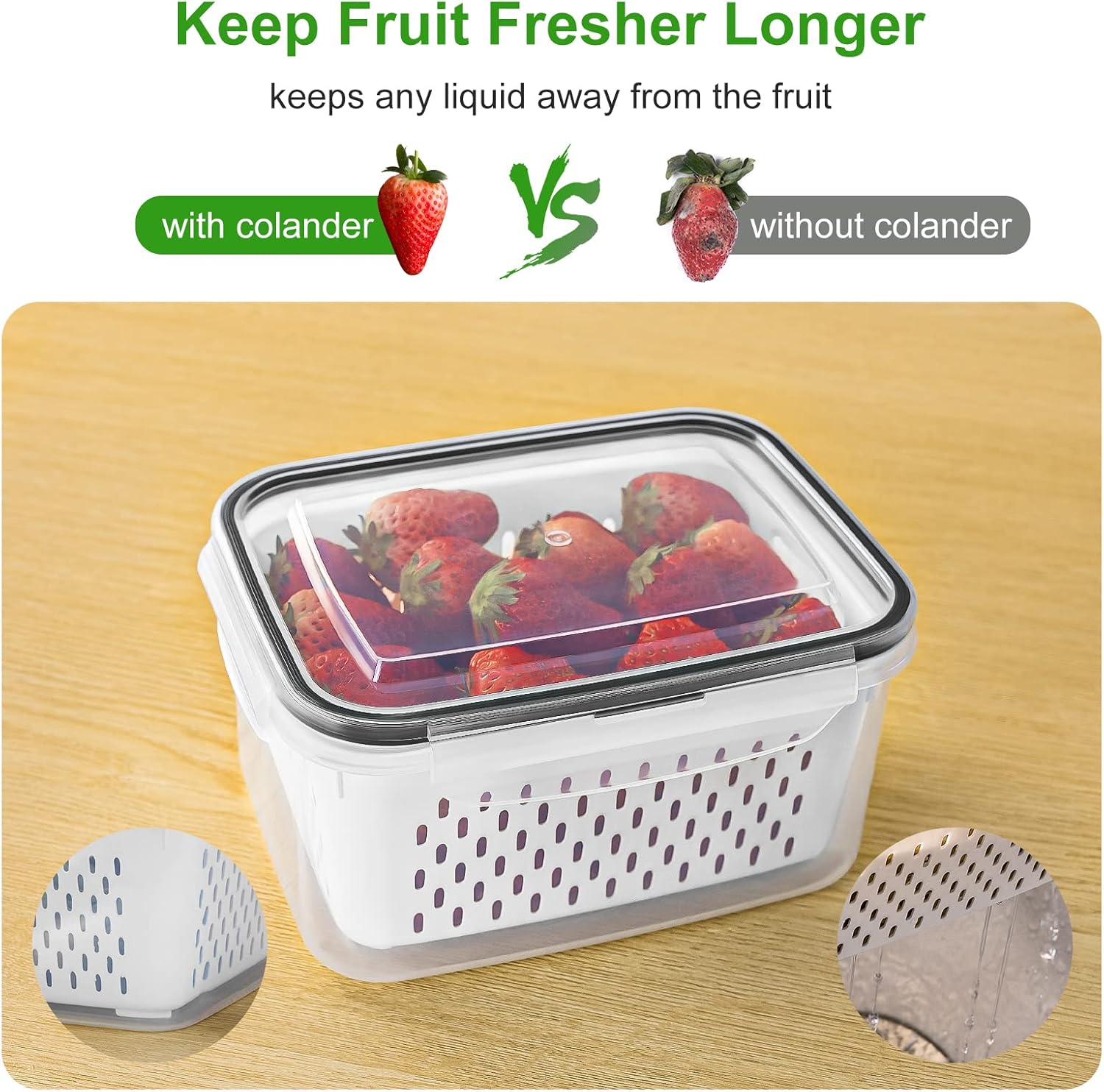 5 - Piece Large Fruit Containers for Fridge with Removable Colander Leakproof Set FC0517 - with | Sold by Uncle Wiener's Wholesale