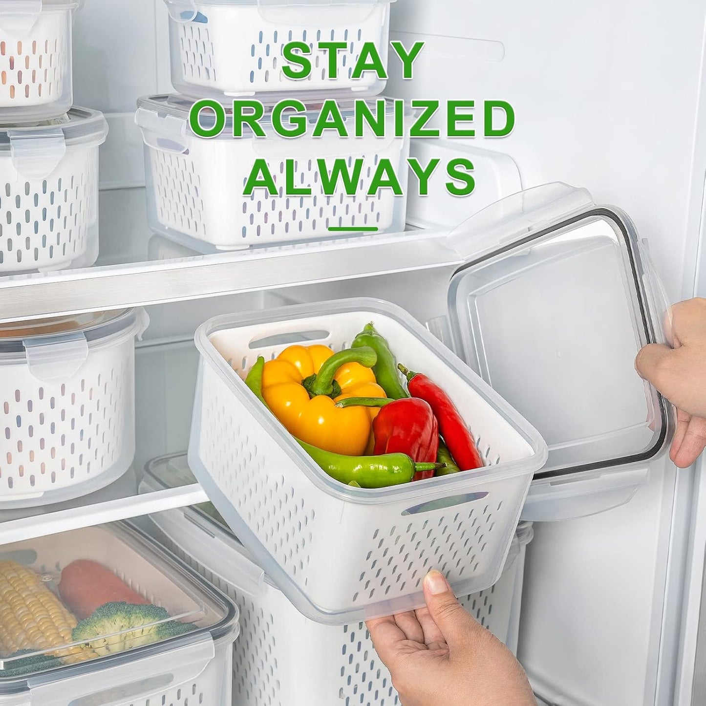 5 - Piece Large Fruit Containers for Fridge with Removable Colander Leakproof Set FC0517 - with | Sold by Uncle Wiener's Wholesale