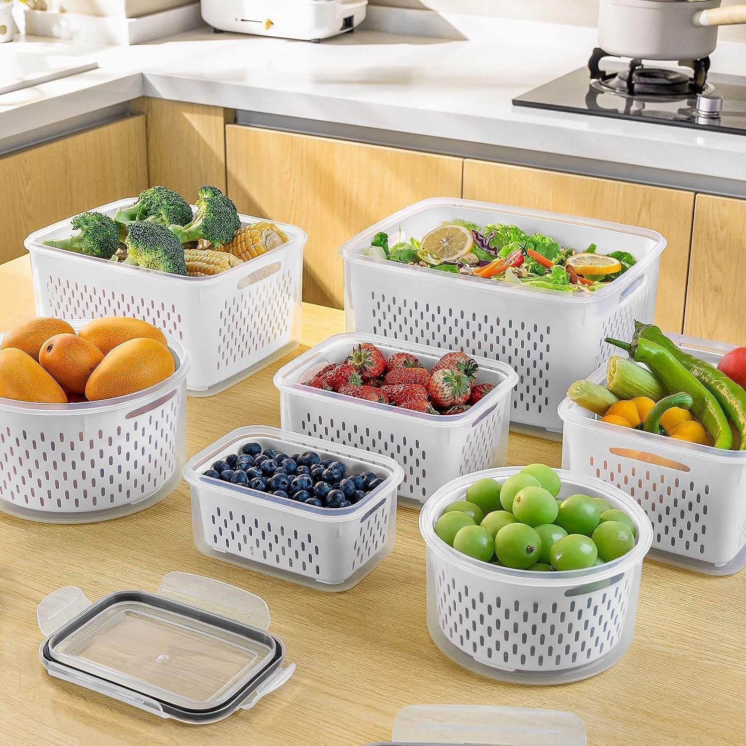 5 - Piece Large Fruit Containers for Fridge with Removable Colander Leakproof Set FC0517 - with | Sold by Uncle Wiener's Wholesale
