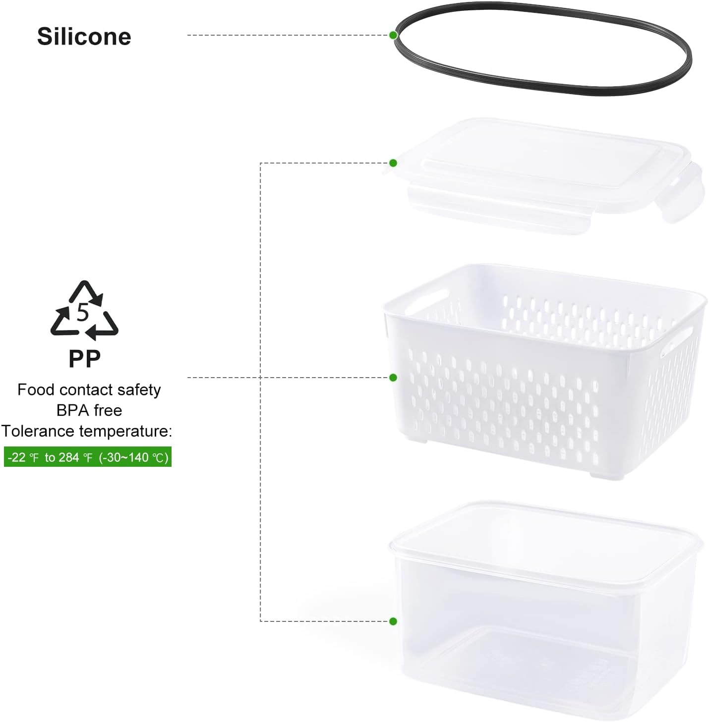 5 - Piece Large Fruit Containers for Fridge with Removable Colander Leakproof Set FC0517 - with | Sold by Uncle Wiener's Wholesale