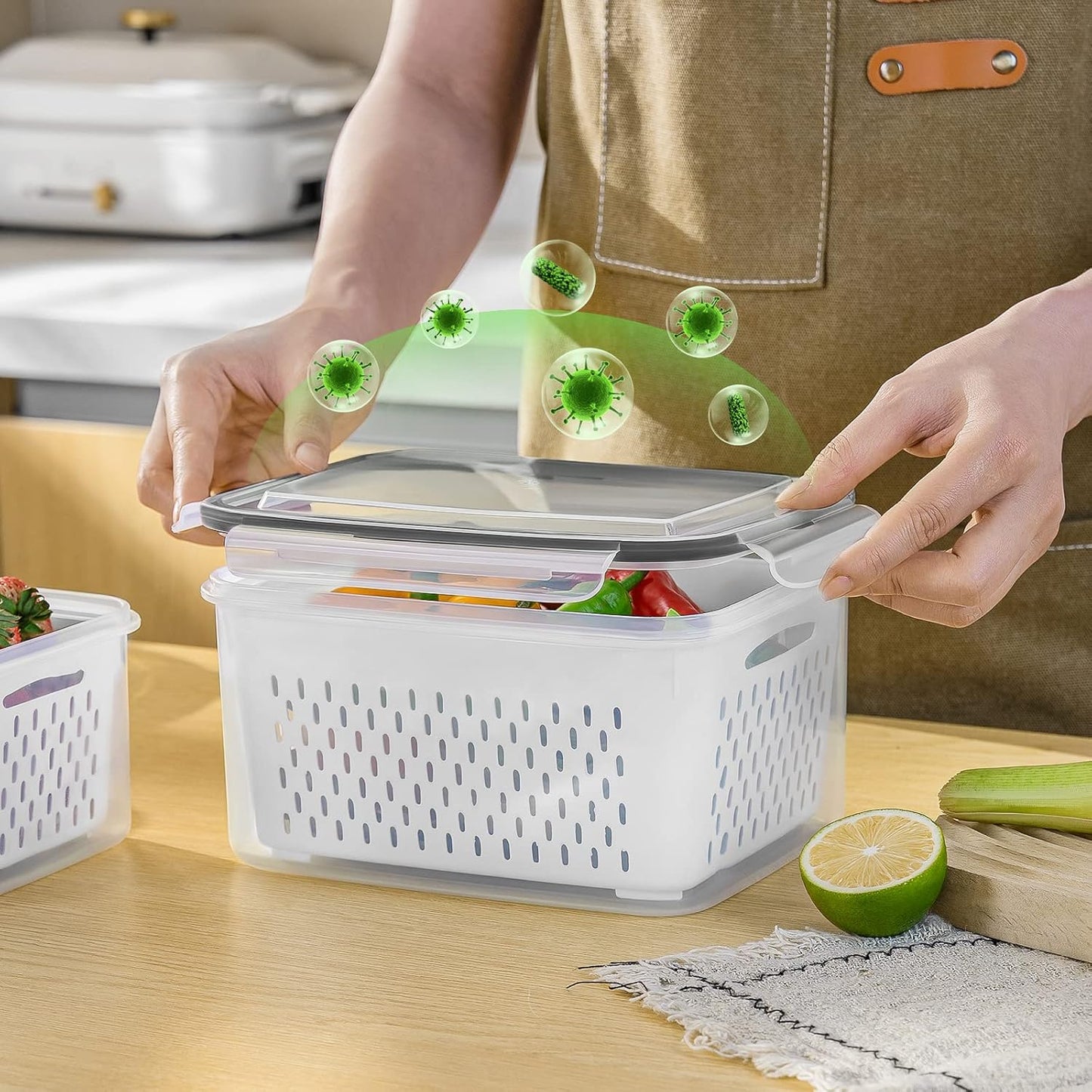 5 - Piece Large Fruit Containers for Fridge with Removable Colander Leakproof Set FC0517 - with | Sold by Uncle Wiener's Wholesale