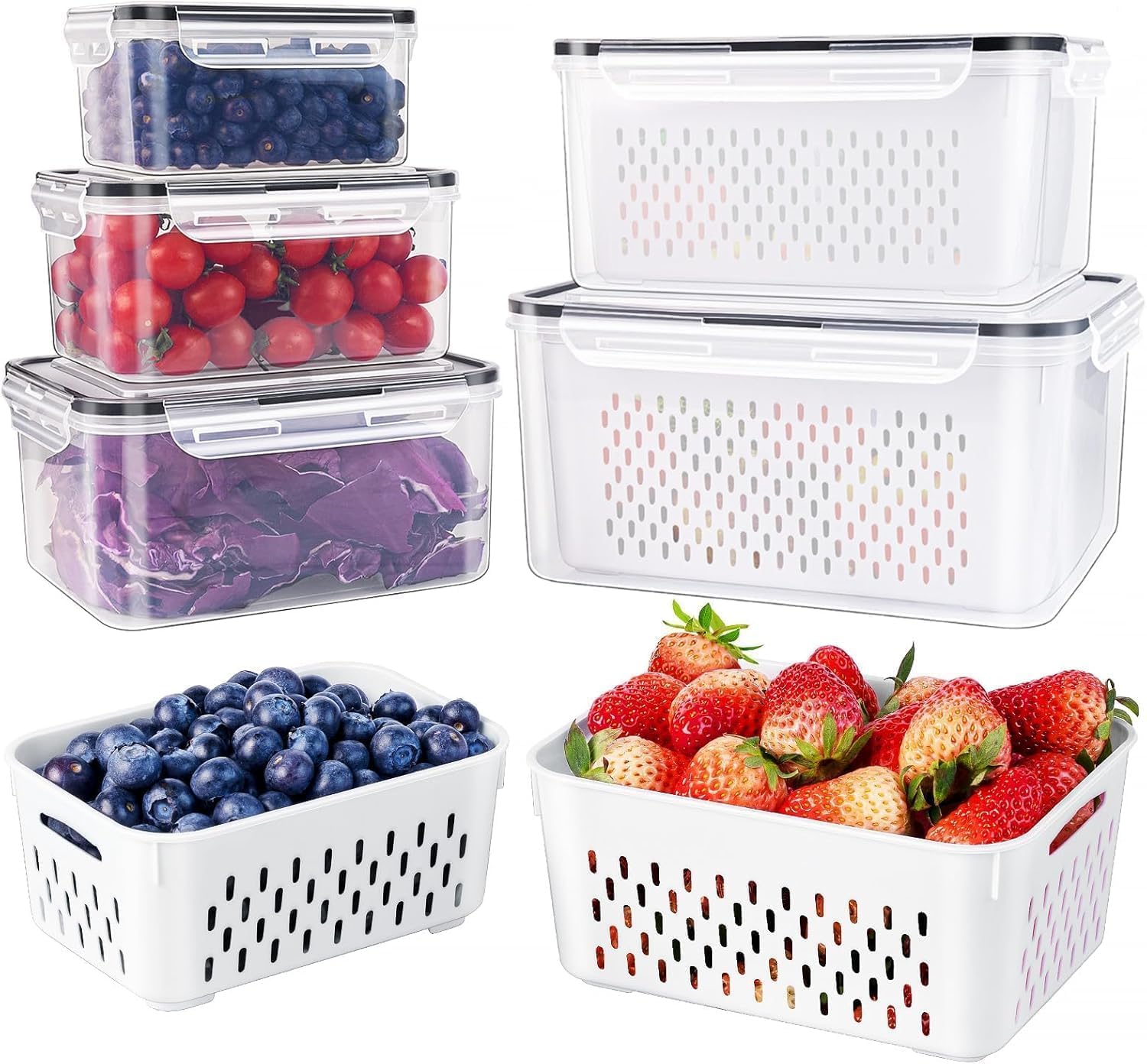 5 - Piece Large Fruit Containers for Fridge with Removable Colander Leakproof Set FC0517 - with | Sold by Uncle Wiener's Wholesale