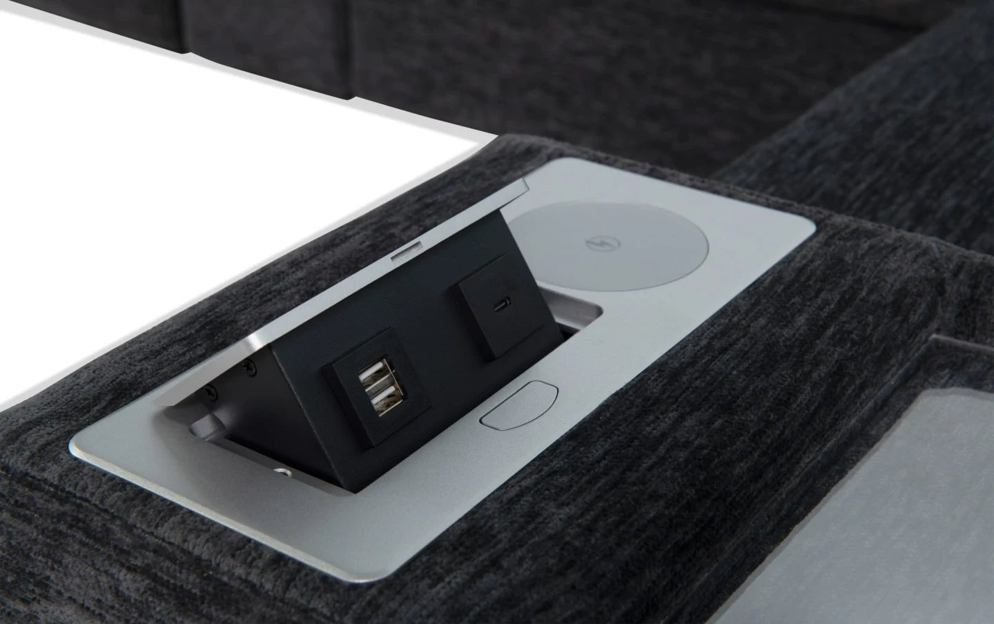 5-Piece Modular Sectional Sofa with Storage Ottoman & USB Charging Console 132" Wide Charcoal or Gray BOM132 - with Charcoal | Sold by Uncle Wiener's Wholesale
