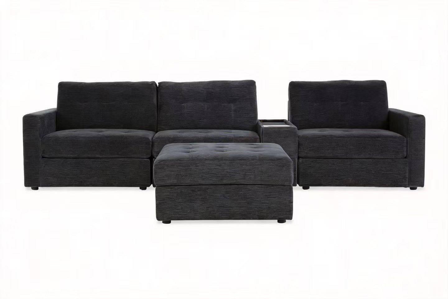5-Piece Modular Sectional Sofa with Storage Ottoman & USB Charging Console 132" Wide Charcoal or Gray BOM132 - with Charcoal | Sold by Uncle Wiener's Wholesale