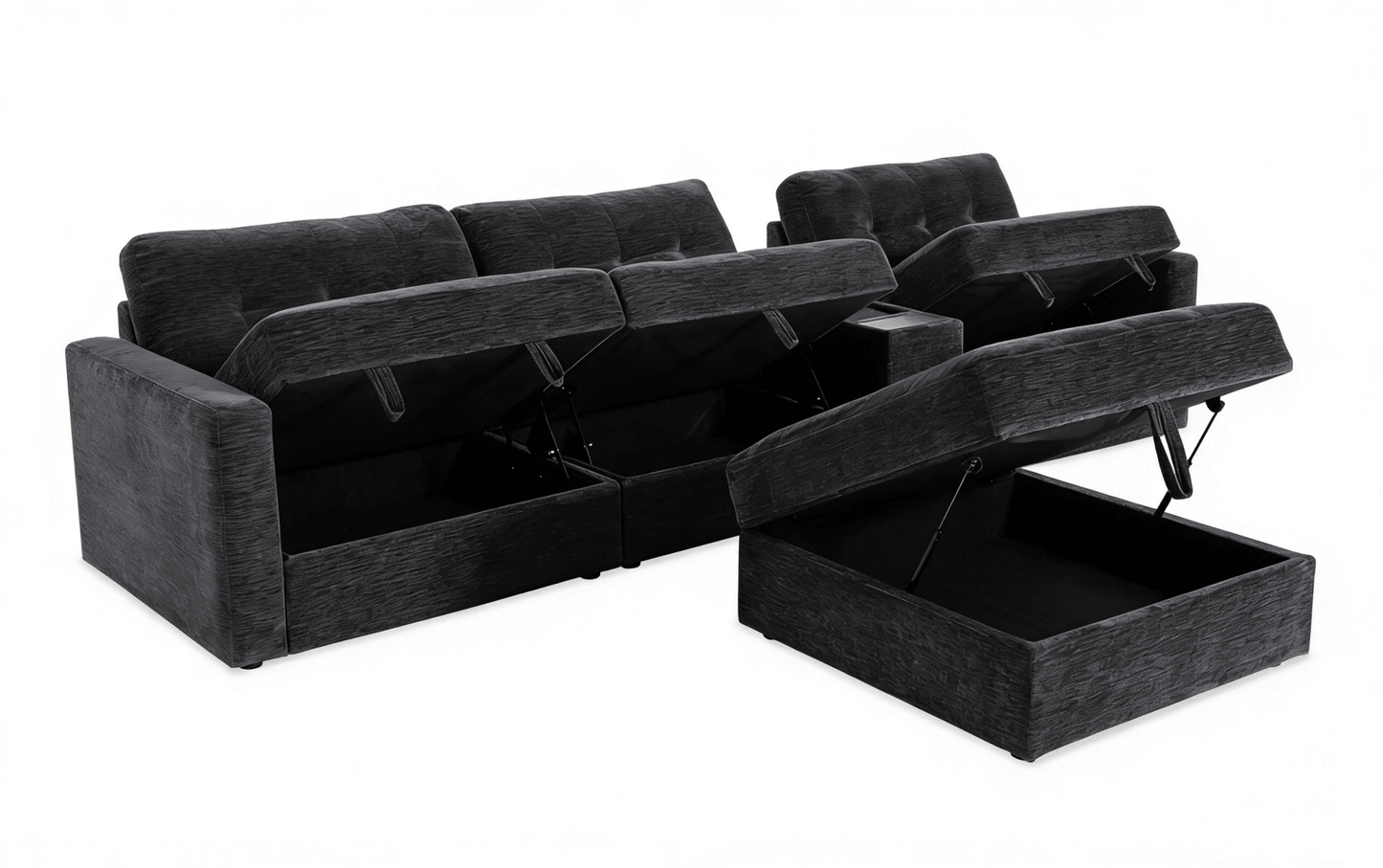 5-Piece Modular Sectional Sofa with Storage Ottoman & USB Charging Console 132" Wide Charcoal or Gray BOM132 - with Charcoal | Sold by Uncle Wiener's Wholesale