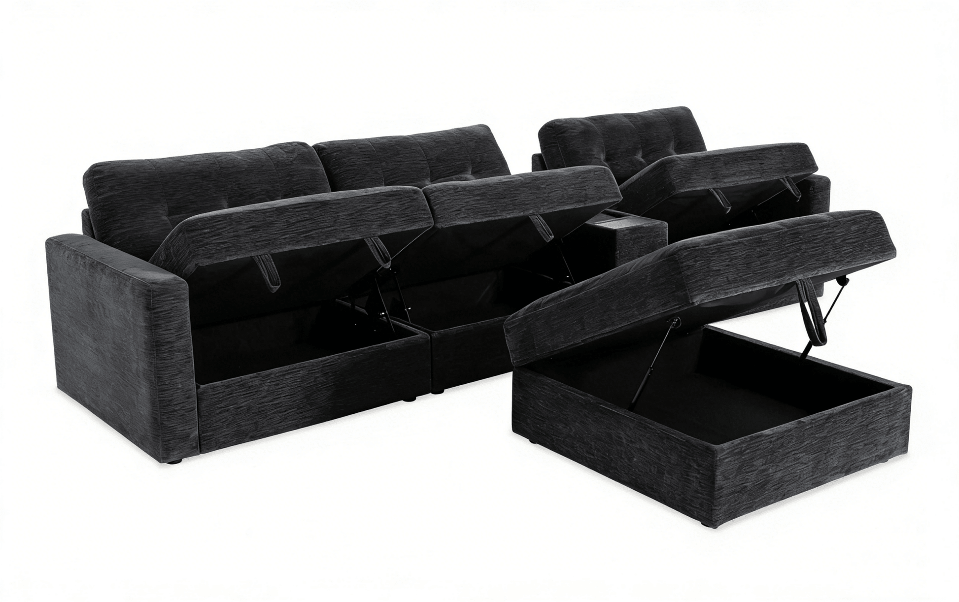 5-Piece Modular Sectional Sofa with Storage Ottoman & USB Charging Console 132" Wide Charcoal or Gray BOM132 - with Charcoal | Sold by Uncle Wiener's Wholesale