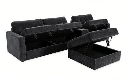 5-Piece Modular Sectional Sofa with Storage Ottoman & USB Charging Console 132" Wide Charcoal or Gray BOM132 - with Charcoal | Sold by Uncle Wiener's Wholesale