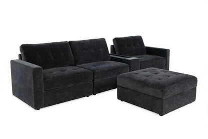 5-Piece Modular Sectional Sofa with Storage Ottoman & USB Charging Console 132" Wide Charcoal or Gray BOM132 - with Charcoal | Sold by Uncle Wiener's Wholesale