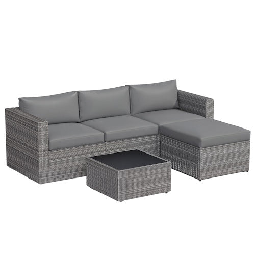 5-Piece PE Rattan Outdoor Patio Conversation Set with Cushions, Ottoman & Tempered Glass Coffee Table AMRS355 - with | Sold by Uncle Wiener's Wholesale