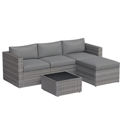5-Piece PE Rattan Outdoor Patio Conversation Set with Cushions, Ottoman & Tempered Glass Coffee Table AMRS355 - with | Sold by Uncle Wiener's Wholesale