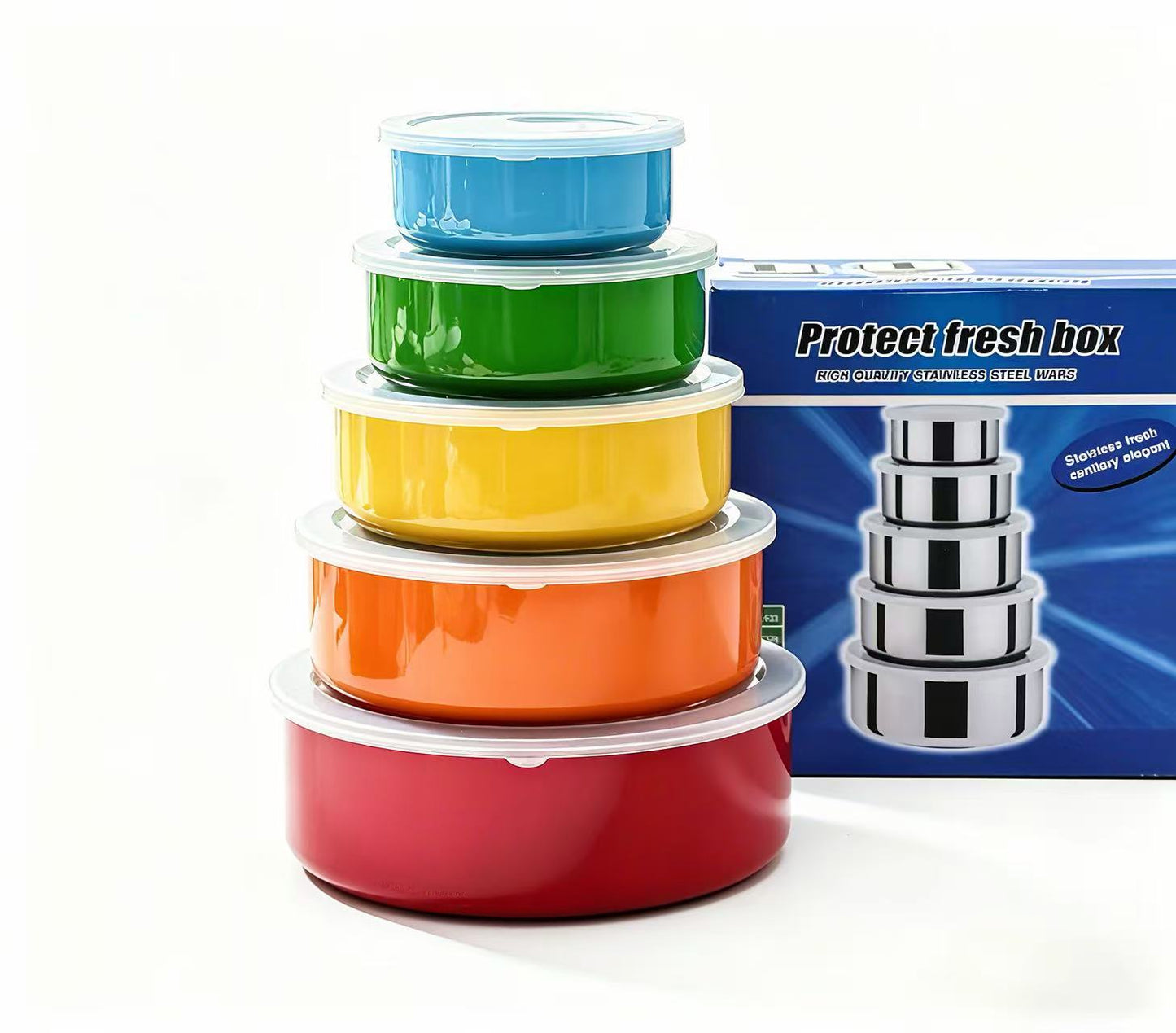 5-Piece Round Stainless Steel Food Storage Container Set with Lids TKQ55 - with | Sold by Uncle Wiener's Wholesale