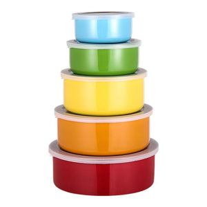 5-Piece Round Stainless Steel Food Storage Container Set with Lids TKQ55