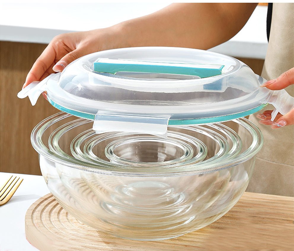5 - Piece Stackable Glass Food Storage Bowl Set with Lids 200ml–3500ml S1341 - with | Sold by Uncle Wiener's Wholesale