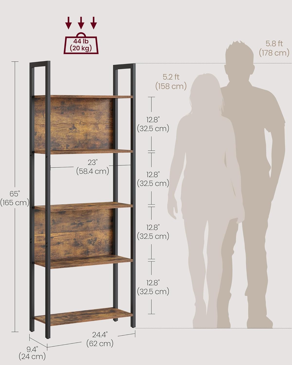 5 Tier Bookshelf, Industrial Bookcase with Steel Frame, Open Display Storage Shelf for Living Room, Home Office and Bedroom Rustic Brown and Ink Black LLS025B01 - with | Sold by Uncle Wiener's Wholesale