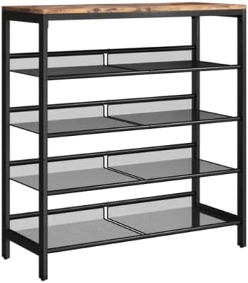 5 Tier Shoe Rack Organizer with Adjustable Storage Shelves and Top Display Shelf, Industrial Entryway Shoe Storage Stand for 16-20 Pairs Rustic Brown and Ink Black LBS038B01 - with | Sold by Uncle Wiener's Wholesale