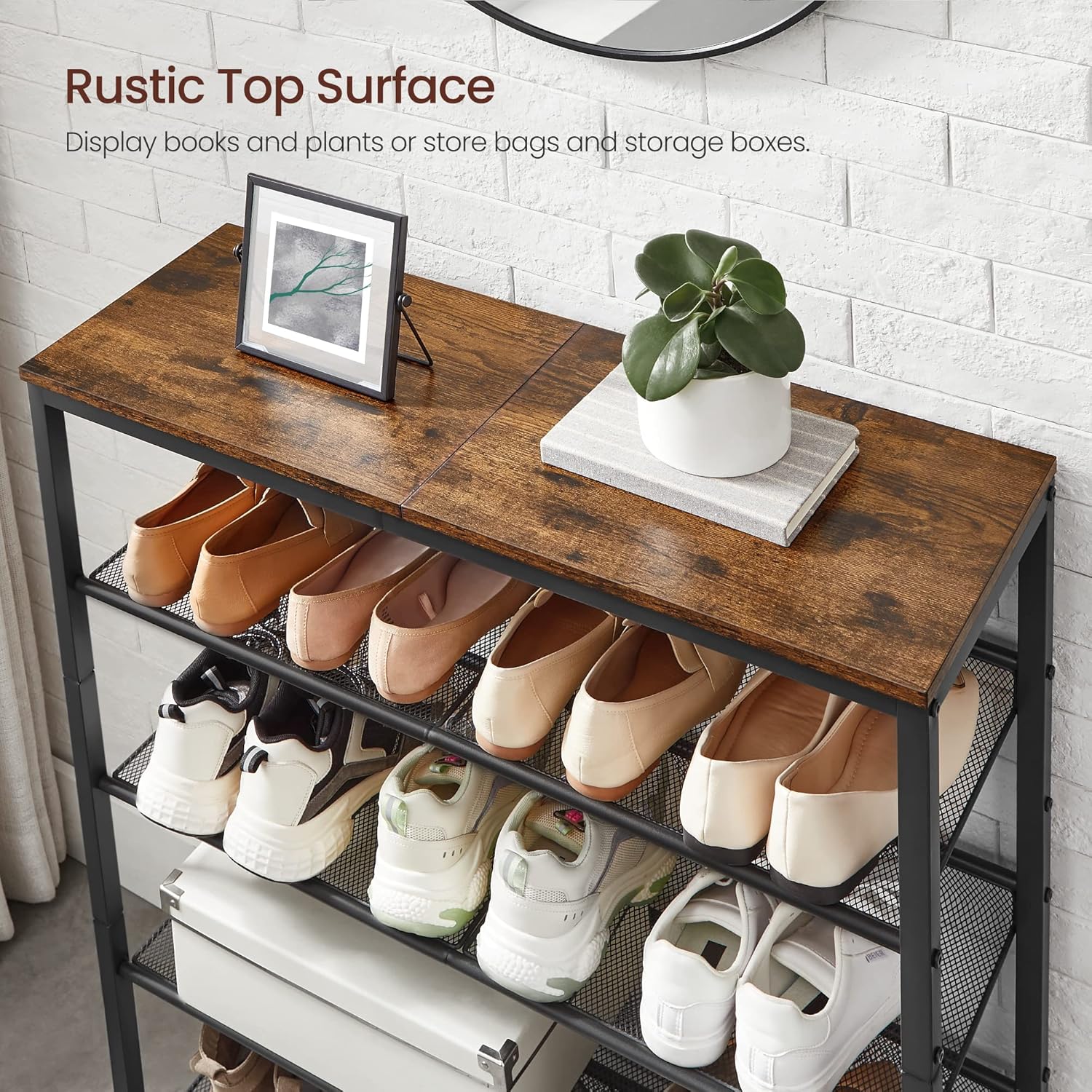 5 Tier Shoe Rack Organizer with Adjustable Storage Shelves and Top Display Shelf, Industrial Entryway Shoe Storage Stand for 16-20 Pairs Rustic Brown and Ink Black LBS038B01 - with | Sold by Uncle Wiener's Wholesale