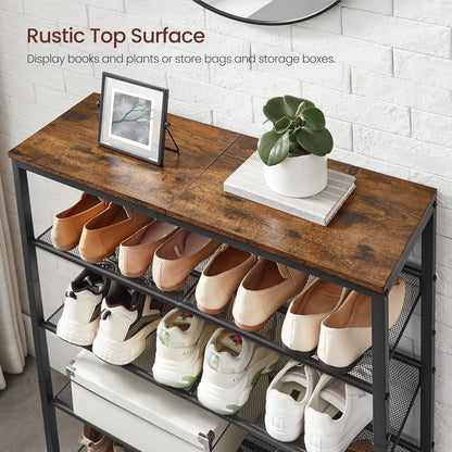 5 Tier Shoe Rack Organizer with Adjustable Storage Shelves and Top Display Shelf, Industrial Entryway Shoe Storage Stand for 16-20 Pairs Rustic Brown and Ink Black LBS038B01 - with | Sold by Uncle Wiener's Wholesale