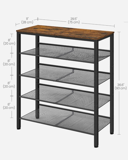 5 Tier Shoe Rack Organizer with Adjustable Storage Shelves and Top Display Shelf, Industrial Entryway Shoe Storage Stand for 16-20 Pairs Rustic Brown and Ink Black LBS038B01 - with | Sold by Uncle Wiener's Wholesale