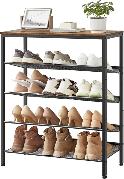 5 Tier Shoe Rack Organizer with Adjustable Storage Shelves and Top Display Shelf, Industrial Entryway Shoe Storage Stand for 16-20 Pairs Rustic Brown and Ink Black LBS038B01 - with | Sold by Uncle Wiener's Wholesale