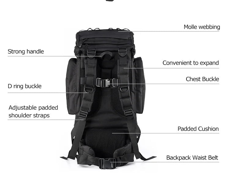 50–65L Large Tactical Backpack – Military Rucksack A88018 Series | MOLLE Outdoor & Survival Pack (Black A88018BLK / CP Camo A88018CP) - with CP Camo | Sold by Uncle Wiener's Wholesale