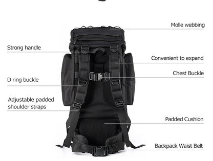 50–65L Large Tactical Backpack – Military Rucksack A88018 Series | MOLLE Outdoor & Survival Pack (Black A88018BLK / CP Camo A88018CP) - with CP Camo | Sold by Uncle Wiener's Wholesale