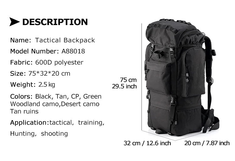 50–65L Large Tactical Backpack – Military Rucksack A88018 Series | MOLLE Outdoor & Survival Pack (Black A88018BLK / CP Camo A88018CP) - with CP Camo | Sold by Uncle Wiener's Wholesale