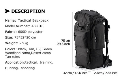 50–65L Large Tactical Backpack – Military Rucksack A88018 Series | MOLLE Outdoor & Survival Pack (Black A88018BLK / CP Camo A88018CP) - with CP Camo | Sold by Uncle Wiener's Wholesale