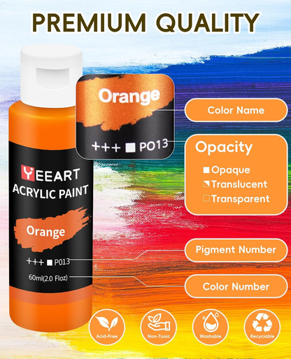 50 Color Acrylic Paint Set 60ml Bottles with Brushes and Tray AAP050D - with | Sold by Uncle Wiener's Wholesale