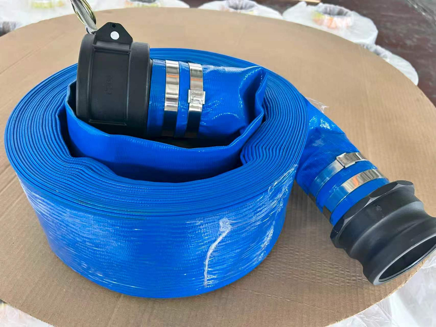 50 FT PVC Layflat Discharge Water Hose with Fittings – Heavy - Duty Irrigation & Pump Hose - General Equipment with 1.5″ | Sold by Uncle Wiener's Wholesale