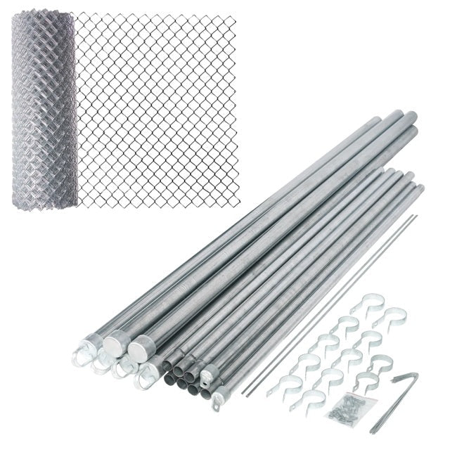 50 Ft x 5 Ft Chain Link Fence Kit – Complete Galvanized Steel Fencing System with Posts, Rails & Hardware, 12.5 Gauge Silver CL505FT12G - with | Sold by Uncle Wiener's Wholesale