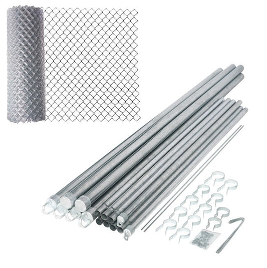 50 Ft x 5 Ft Chain Link Fence Kit – Complete Galvanized Steel Fencing System with Posts, Rails & Hardware, 12.5 Gauge Silver CL505FT12G - with | Sold by Uncle Wiener's Wholesale