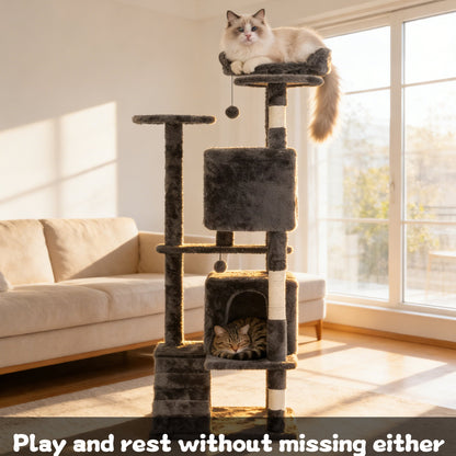 50" Multi-Level Cat Tree Tower Condo Scratching Post with Platforms & Hideaway Grey AMCT788 - with | Sold by Uncle Wiener's Wholesale